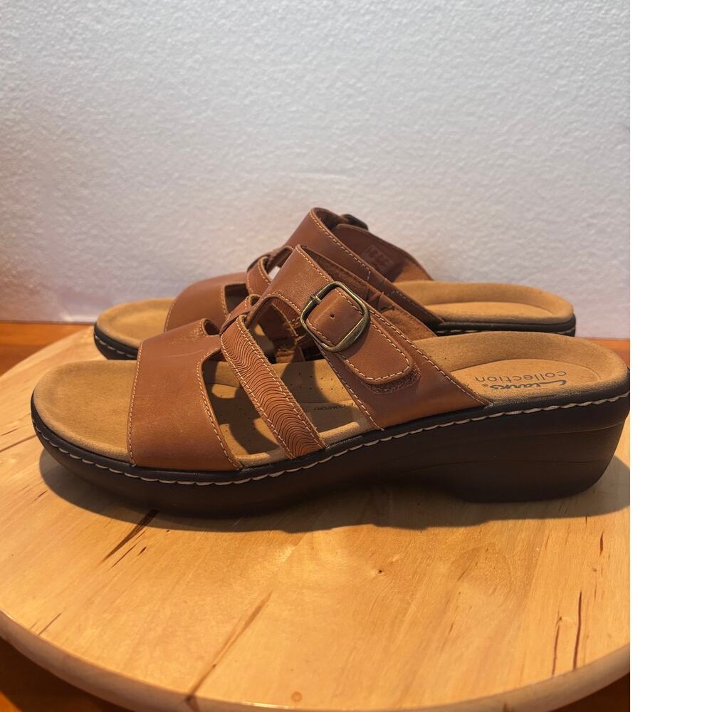 Clarks Collection Tan Leather Slip On Sandals size 9.5 M